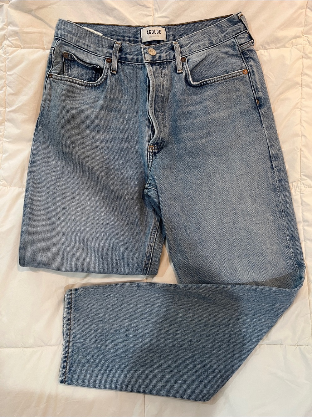 Agolde Straight Leg Jeans in Light Blue Wash